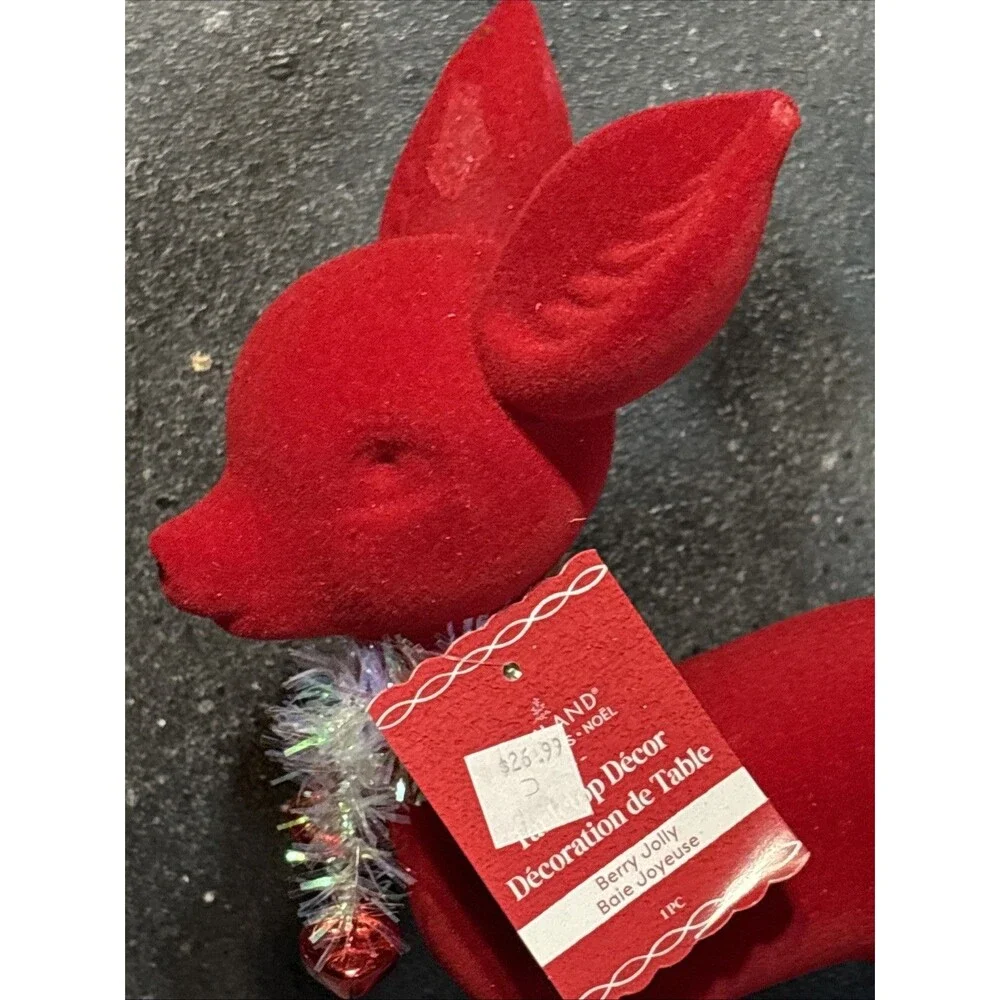 NWT Ashland Red Flocked Tabletop Deer Christmas Holiday 11.5” Velvet Soft Decor
